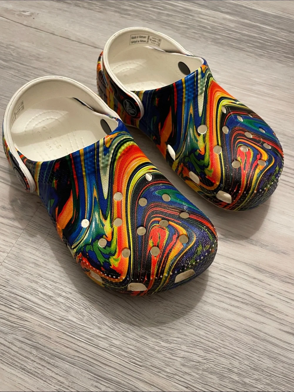 CROCS Kids Multicolor Swirl Clogs with White Trim